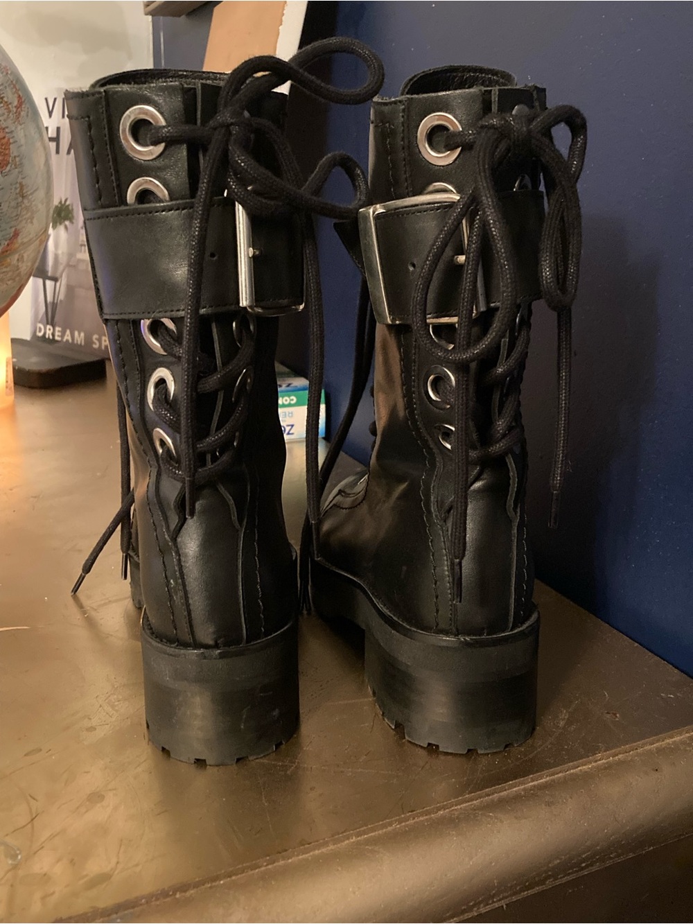 The Kooples Black Lace-Up Platform Combat Boots - Picture 3 of 3